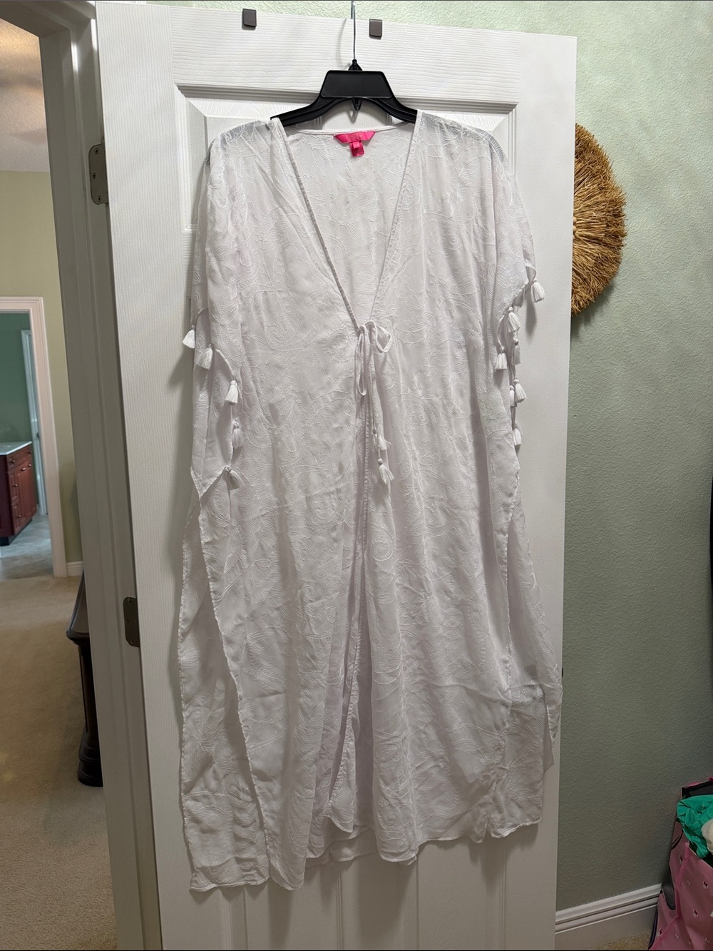 Lilly Pulitzer White Embroidered Tassel Tie Swim Coverup